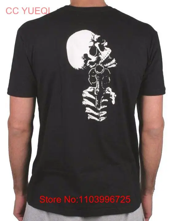 Zero Mens Black Dead On Arrival Skeleton Gun Revolver Skull Short-Sleeve T-Shirt