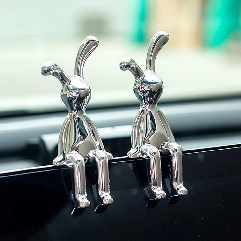 2Pcs Long Ear Cute Funny Bunny Car Ornament UV Electroplating Rabbit Model Toy Statue Car Dashboard Decoration Christmas Gift