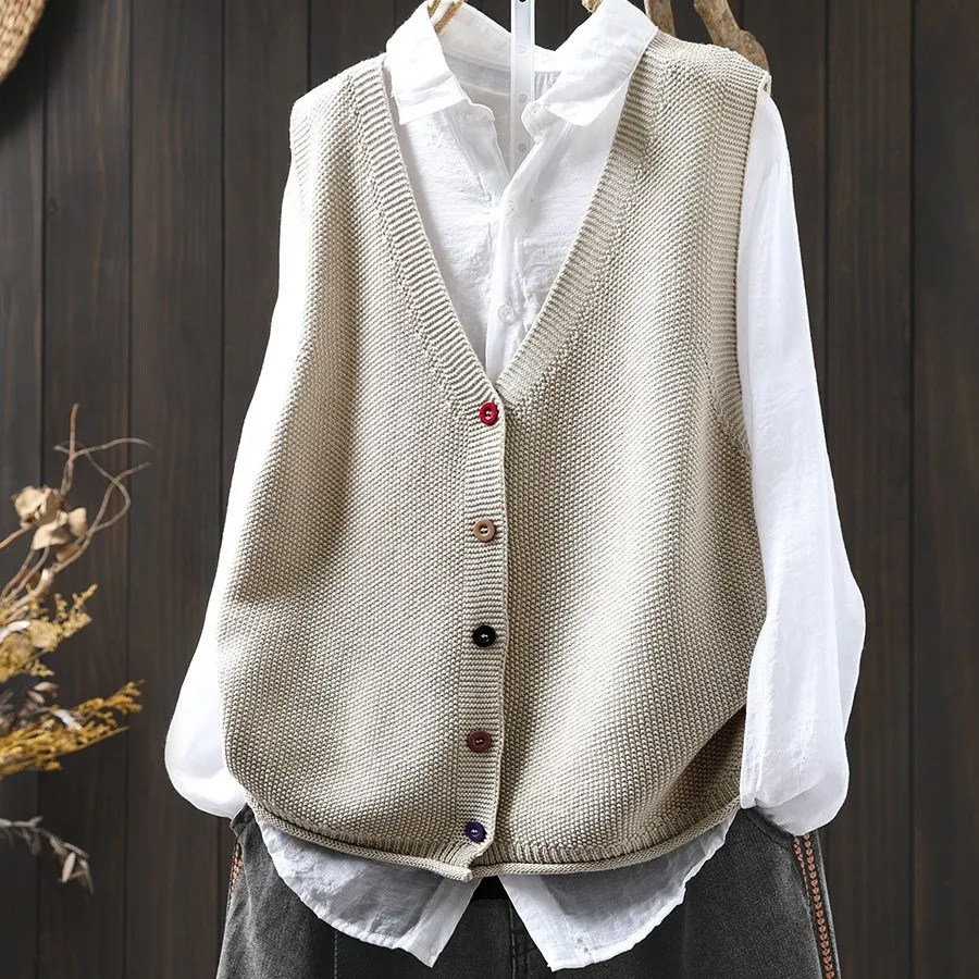 

Красный хлопковый вязаный кардиган, женский Sle, новинка 2025, повседневная верхняя одежда с защитой от катышков, V-образный вырез, однотонная многослойная подушечка