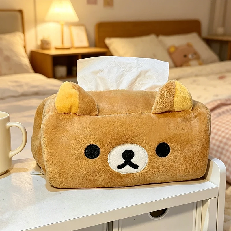 

Коробка для салфеток Rilakkuma, большая вместительная сумка для бумаги, мягкий чехол для хранения с изображением аниме-персонажа Relax Bear, портативный кейс для косметики, сумка для хранения туалетных принадлежностей