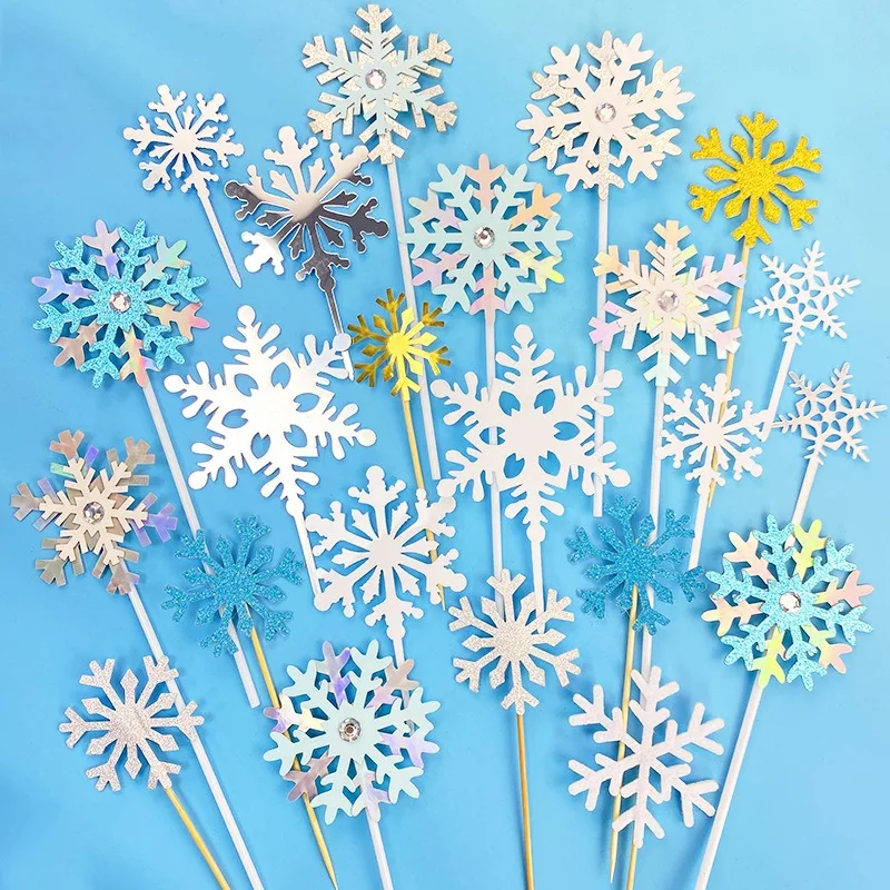 Wholesale 10 Pcs Snowflake Cupcake Toppers Baby Girl Frozen Birthday Party Decoration Kids Christmas Cake Supplies Accessories