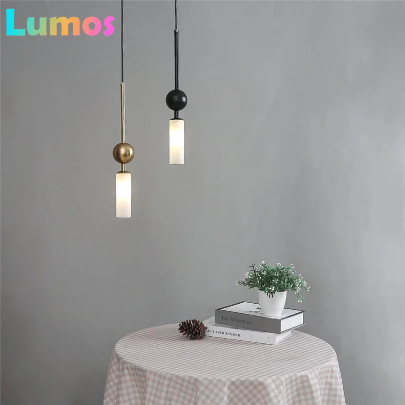

PB Nordic Light Luxury Pendant Lights LED Restaurant Bedroom Gold Black Iron Art Chandeliers Bedside Glass Decoration Hanging La
