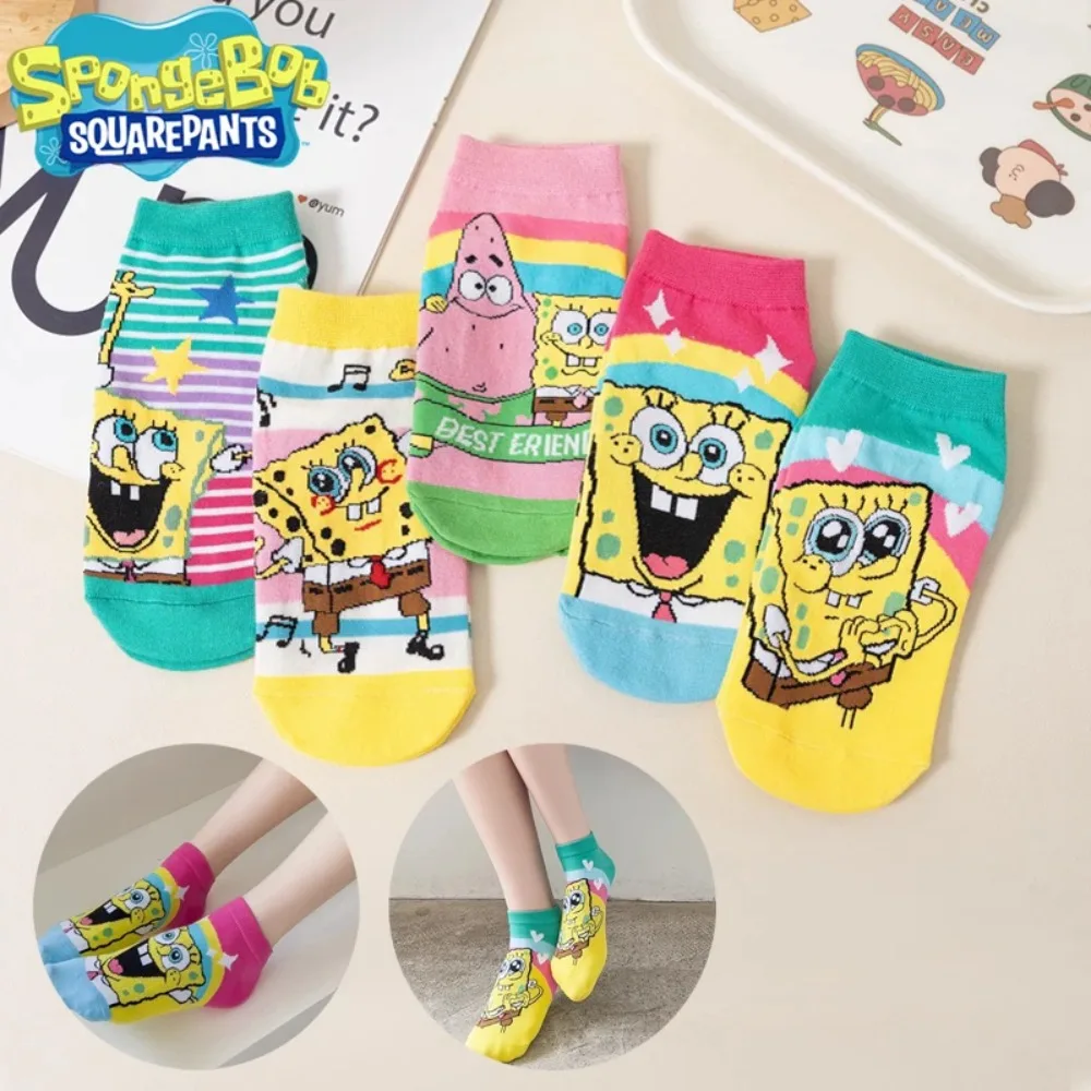 1/5Pcs SpongeBob Socks Cartoon Patrick Star Sock for Women Kawaii Boat Socks Boys Girls Cotton Socks Breathable Casual Sock