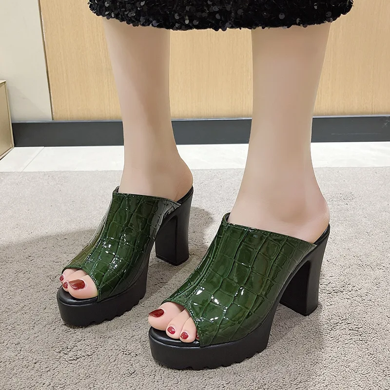 

Small Size 32-43 Elegant Block High Heels Sandals Patent Leather Shoes Summer Thick Platform Sandals Women Office Model