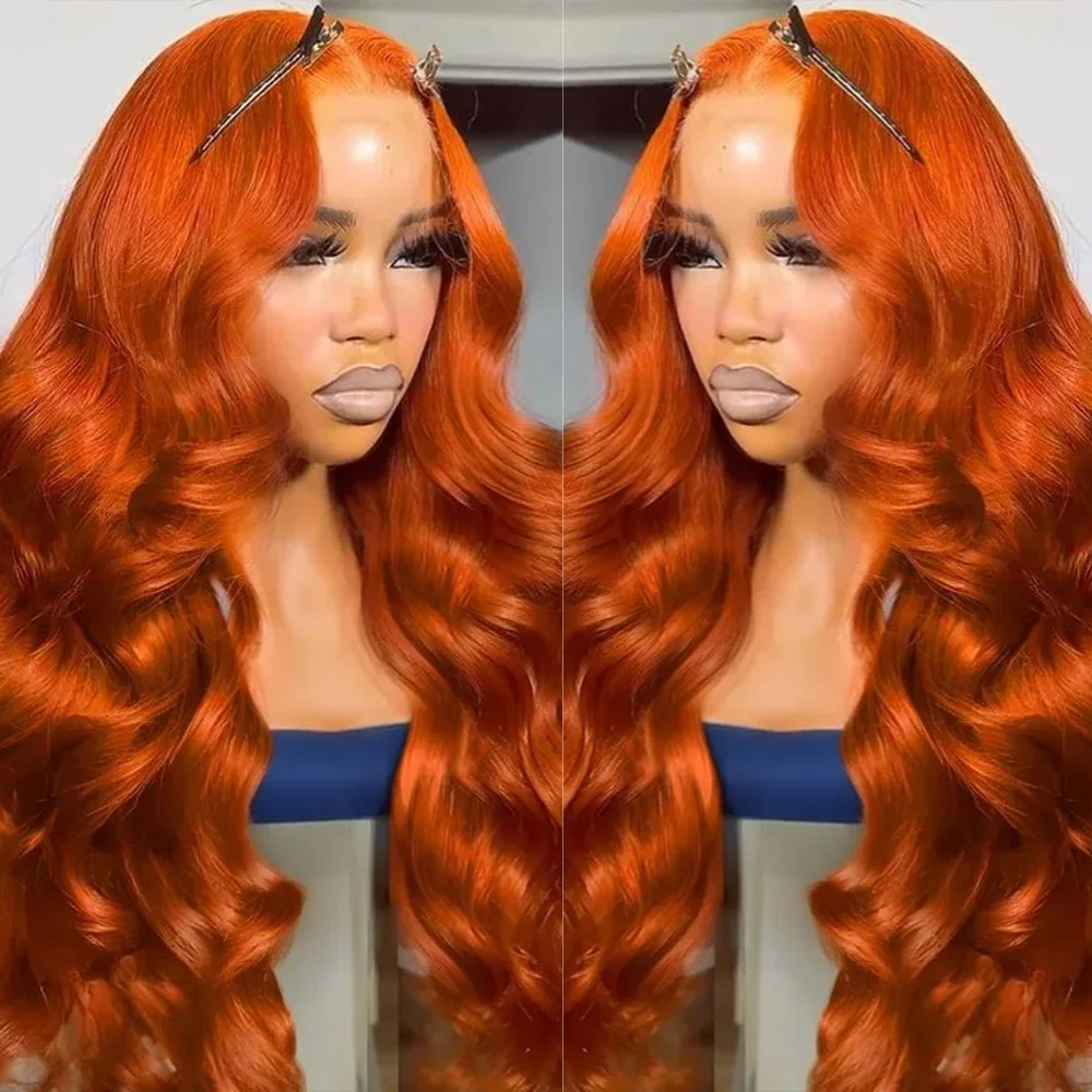 

Оранжево-коричневые парики 30-32 дюйма, парик с волнистыми волосами, HD прозрачный кружевной фронтальный парик без клея, предварительно выщипанный, для чернокожих женщин, для повседневного использования и косплея