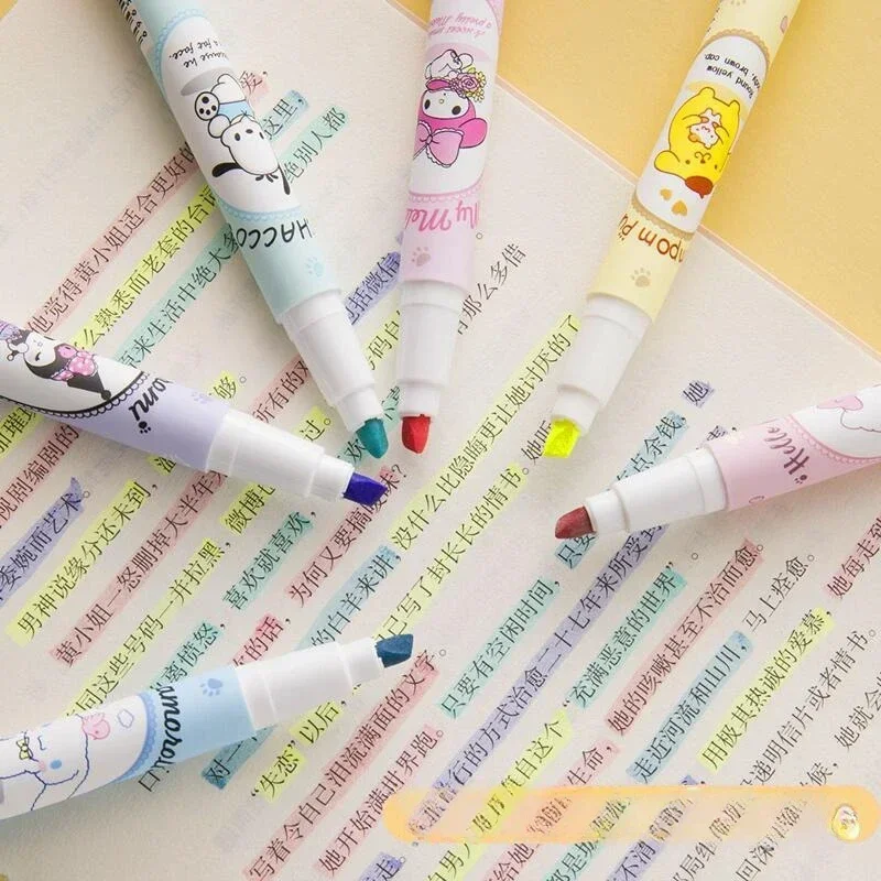 Kawaii Sanrio Marking Pen Cute Cartoon Hello Kitty Highlighter Stationery Kuromi My Melody Cinnamoroll  Office Supplies Gifts