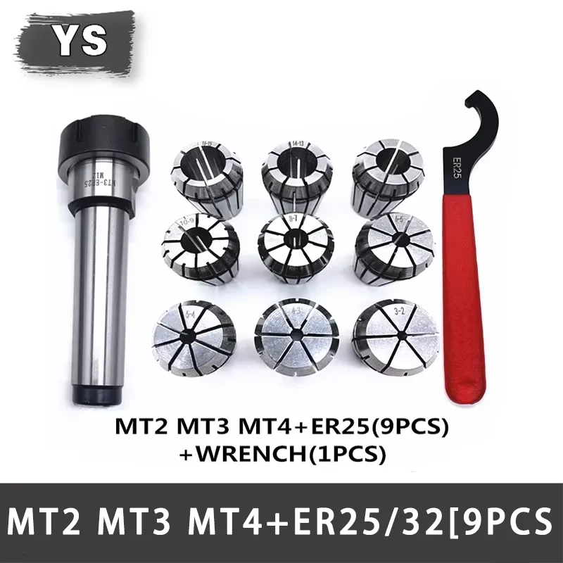 YS ER32 9pcs Set Spring Collet Chuck Set Milling MT Chuck MT2 MT3 MT4 ER32 for CNC Engraving Machine Milling Lathe Tool Holder