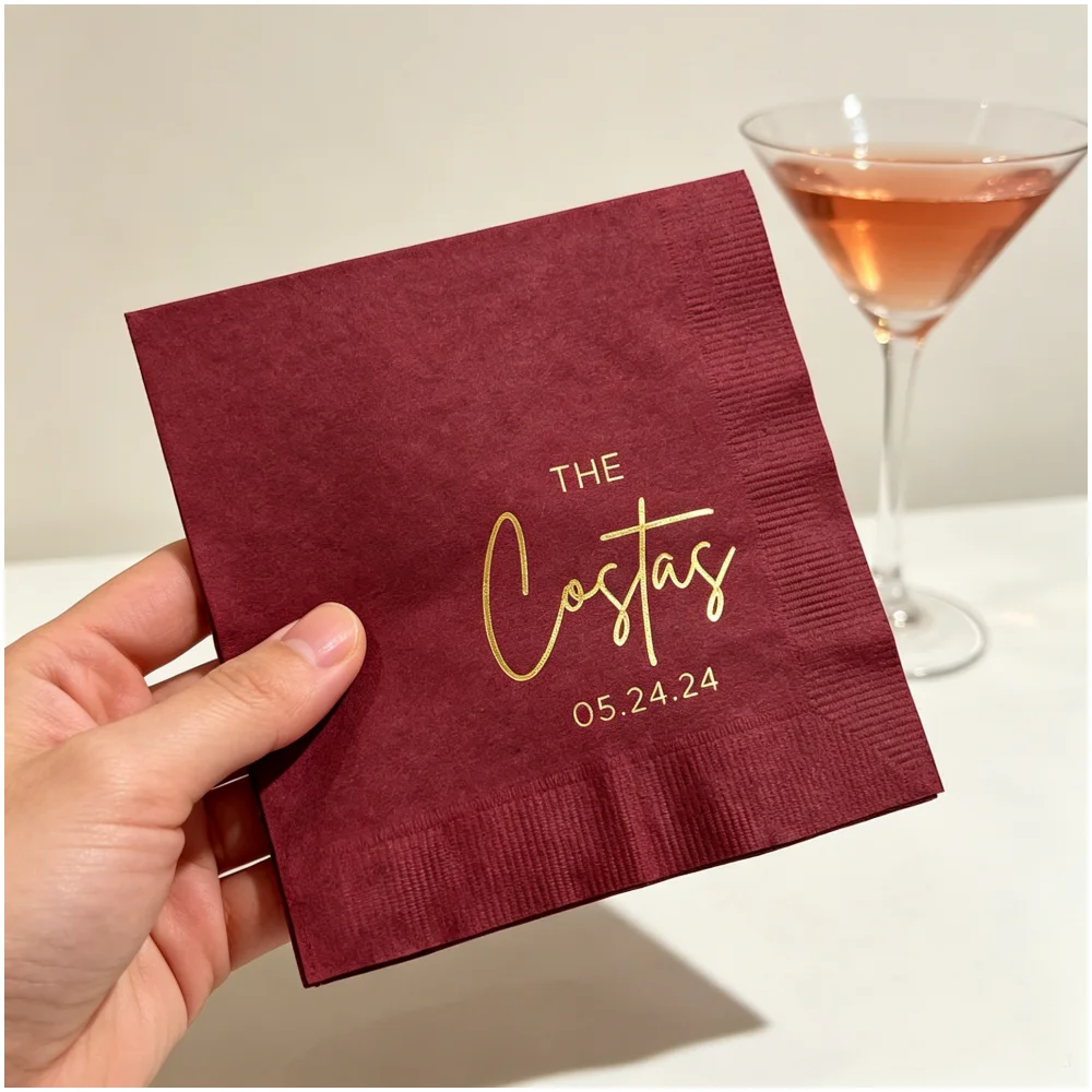 

50pcs Custom The [Family Name] Napkins, Personalized Name & Date Disposable Cocktail Napkins, Multi-Colors for Wedding, Engageme