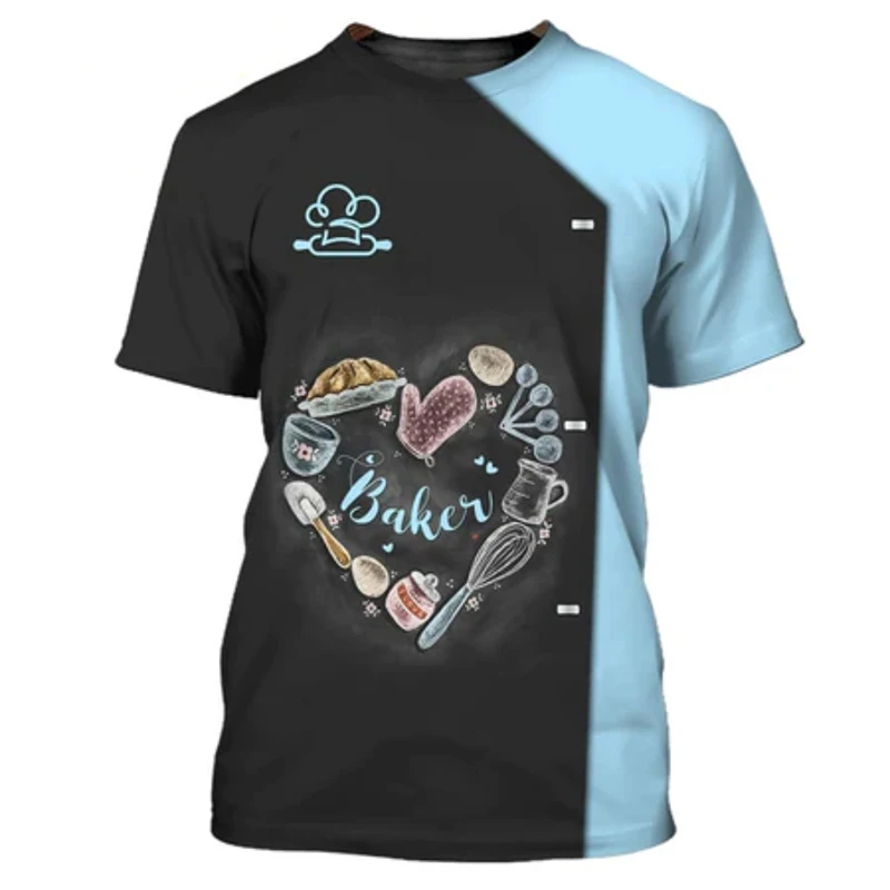 Camiseta de Chef de pastelería con estampado 3D de Baker, ropa de calle, uniforme de trabajo, camisetas Harajuku, Tops Unisex, ropa de gran tamaño