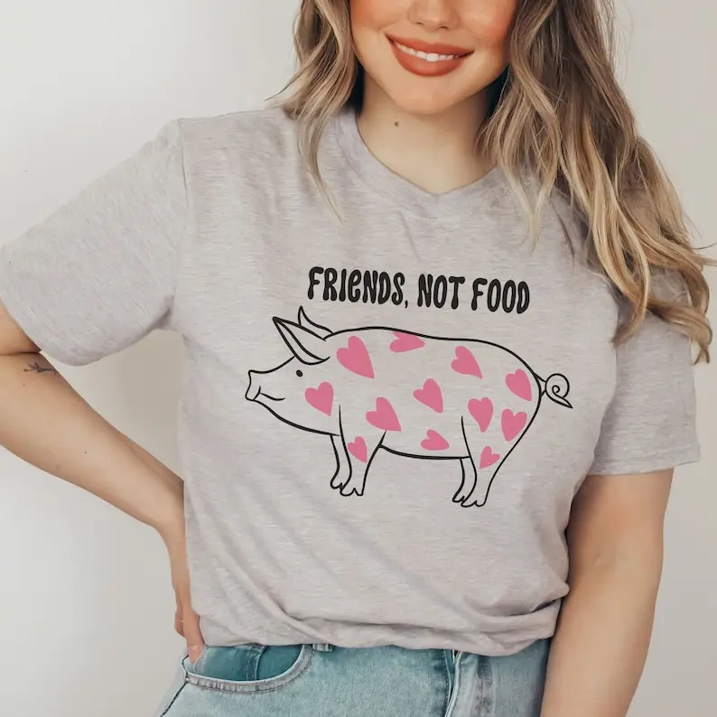 Animal Rights Unisex Vegan T-Shirt Friends Not Food Vegan Shirt Vegetarian T Shirt Harajuku Streetwear Cotton Tee Dropshipping