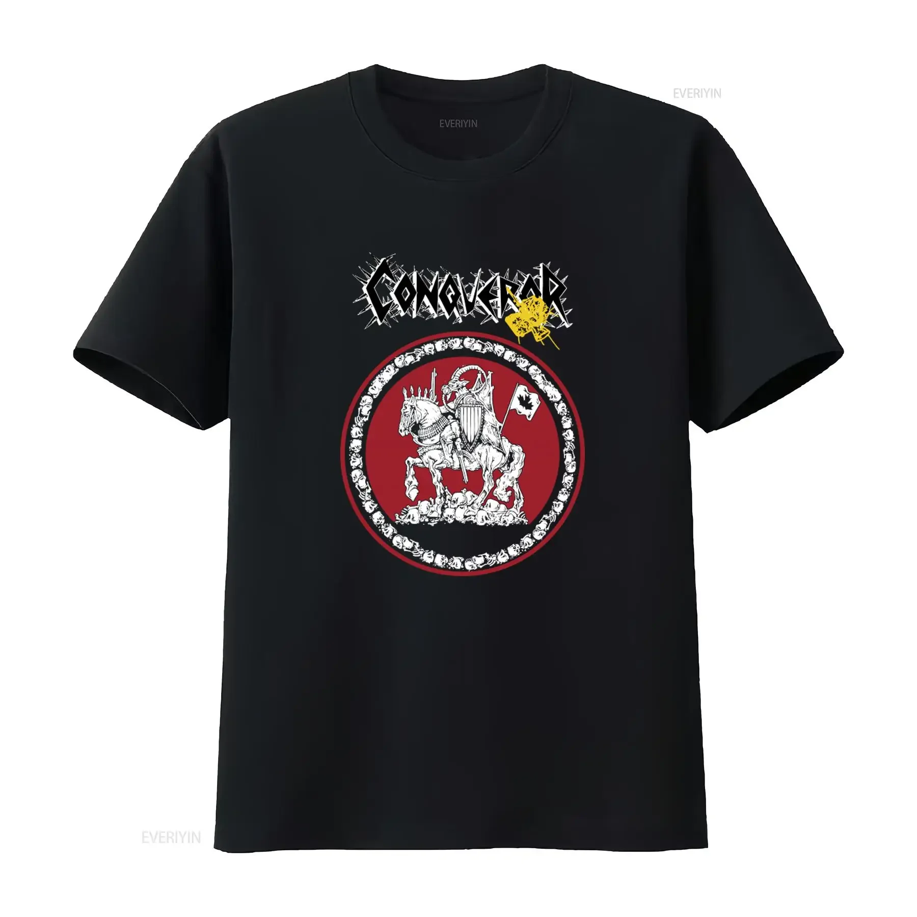 T-shirt vintage Conqueror pour fans de rock, design unique, style délavé, pour un usage quotidien, homme