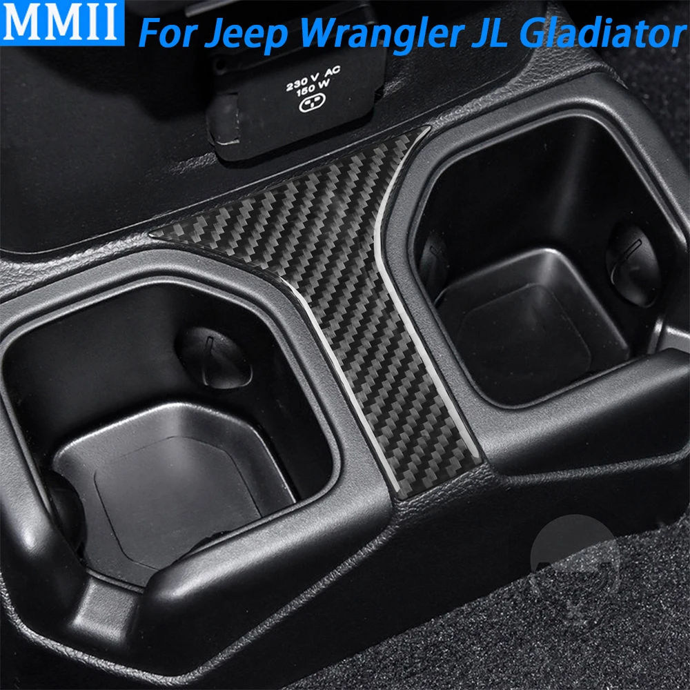 

For Jeep Wrangler JL 2018-2023 Gladiator 2020-23 Carbon Fiber Rear Water Cup Holder Panel Cover Car Interior Accessories Sticker