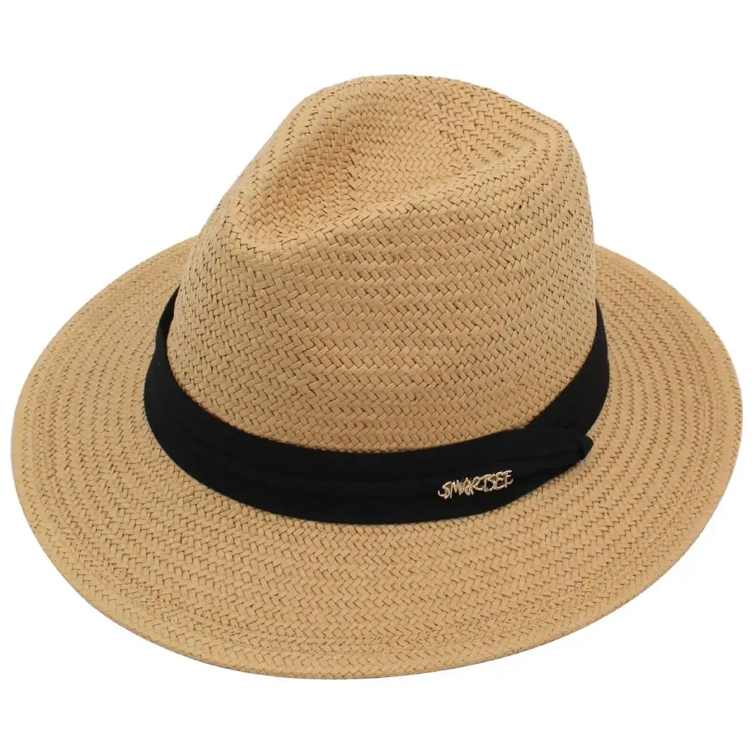 Kebedo Moda Sombrero de Paja para Hombre Mujer Estilo Panamá, Sombrero de Verano con cinta decorativa para Playa, Piscina, Vacaciones, Montaña, Fiesta y Viaje, Diseño de ala Ancha Protección Solar,