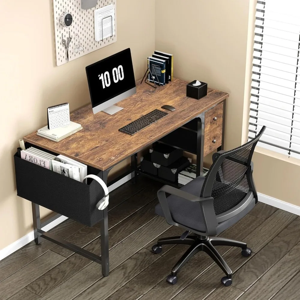 Modern 47 Inch Compact Computer Desk with Fabric Drawers for Home Office, Ideal for Small Spaces and Study Writing Needs