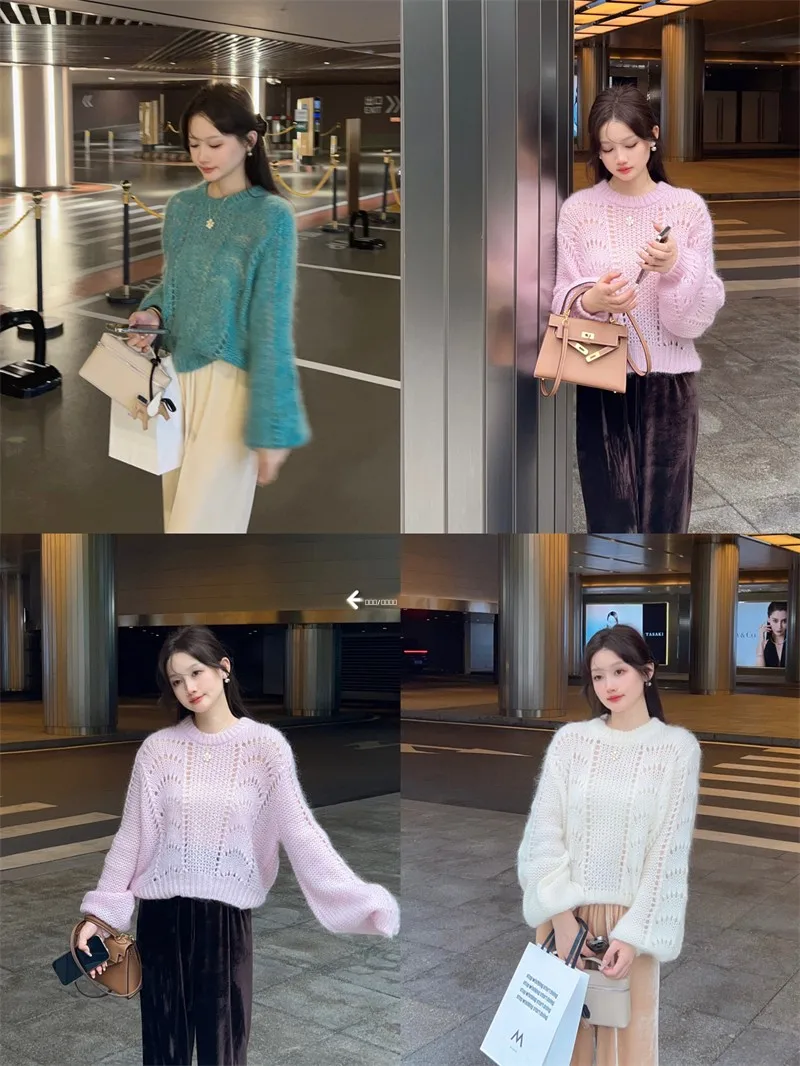 

Lazin Sensation Thi Needle Hollow out Hook Flower Camere Sweater Women's Faion Winter 2023 Other Material