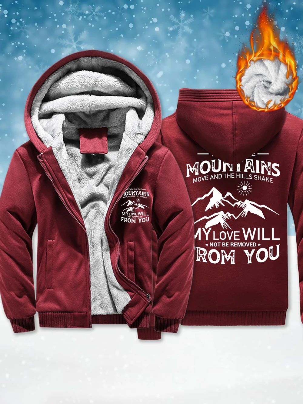 

Мужские утепленные куртки с принтом Mountain Love Will From You, зимняя ветрозащитная верхняя одежда на молнии, теплые флисовые пальто, мужская одежда