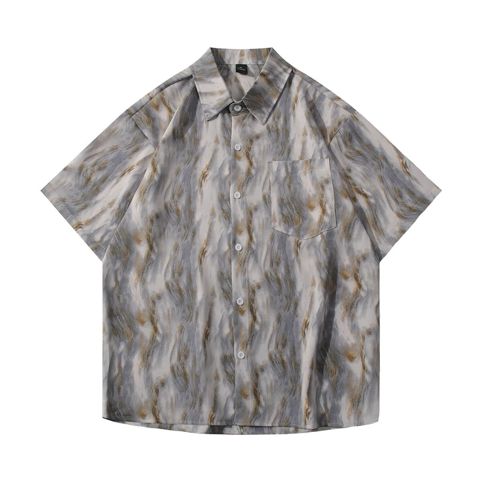 

2025 Men's Hip Hop Shirts Summer Loose Casual Shirts Short Sleeve Button Up Blouse Harajuku Oversized Streetwear Shirts for Male