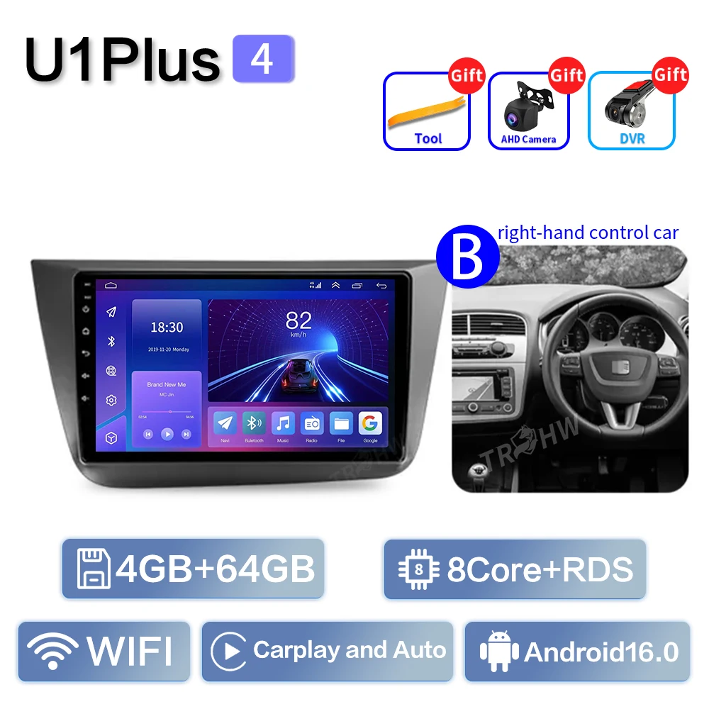 Auto Android 16 Radio Voor Seat Altea XL Toledo 2004-2015 Auto Stereo Multimedia Speler GPS Navigatie Carplay QLED touchscreen