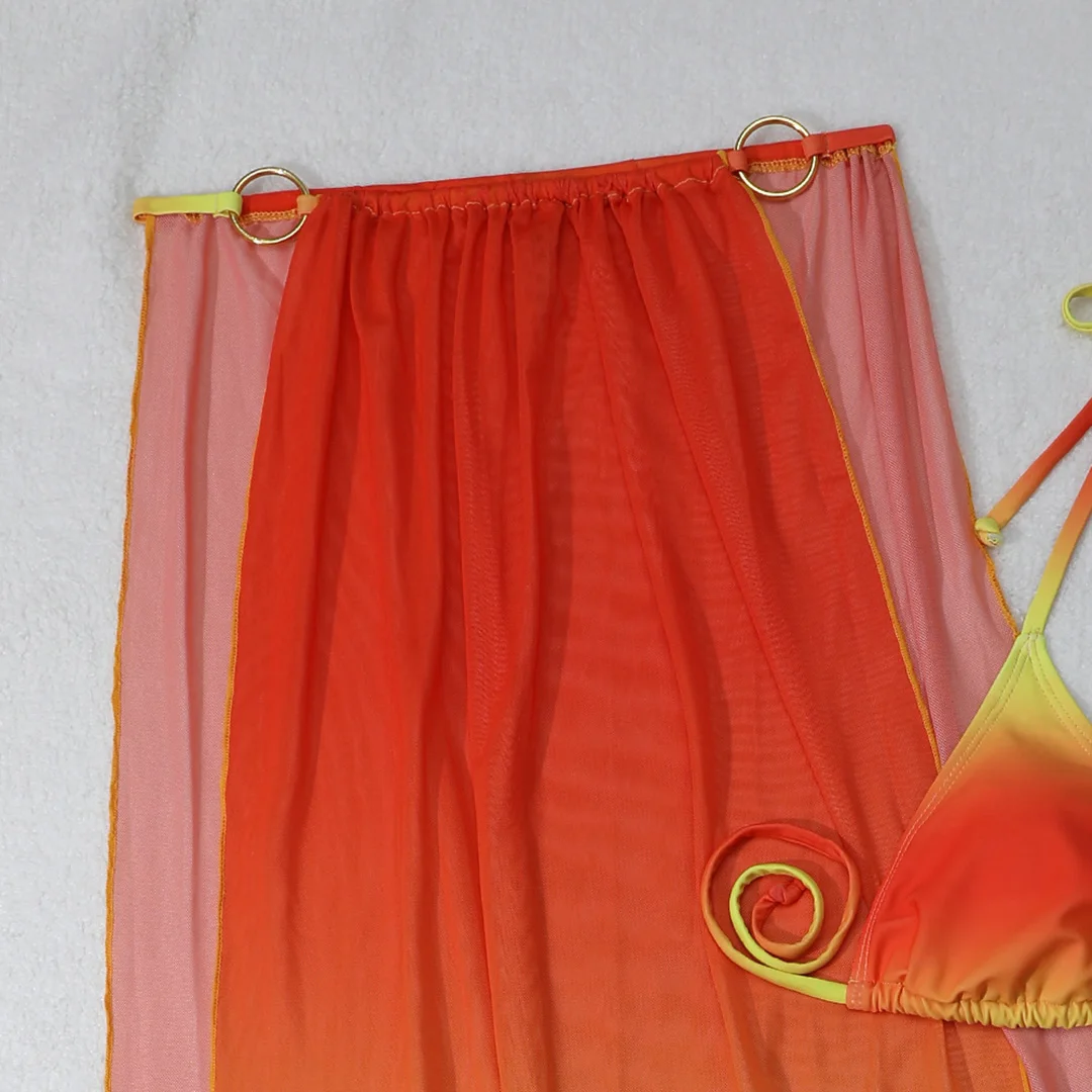 Sexy mit Überwurf, Farbverlauf, Neckholder-Bikini, Damen-Badeanzug, dreiteiliges Bikini-Set, Damen-Bademode, Badeanzug, Badebekleidung, Schwimmbekleidung V5369 – Detail 24