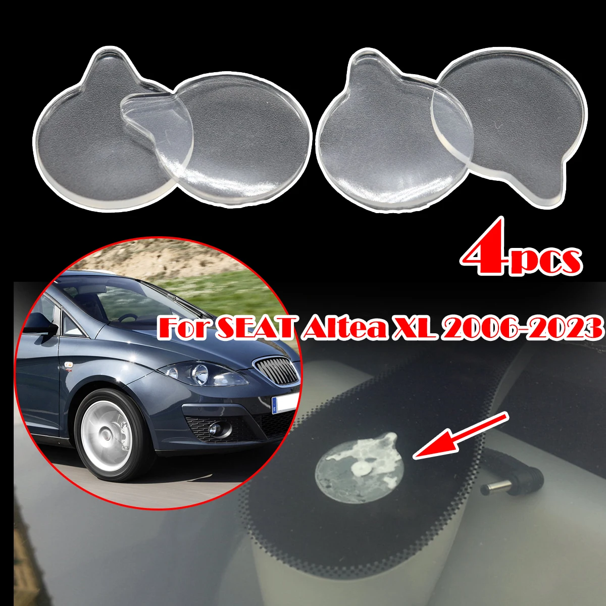 

4Pcs Rain Light Sensor Gel Pad For SEAT Altea XL 2006-2023 Adhesive Film Silicone Cushion Windscreen Chip Fix Tape Replacement