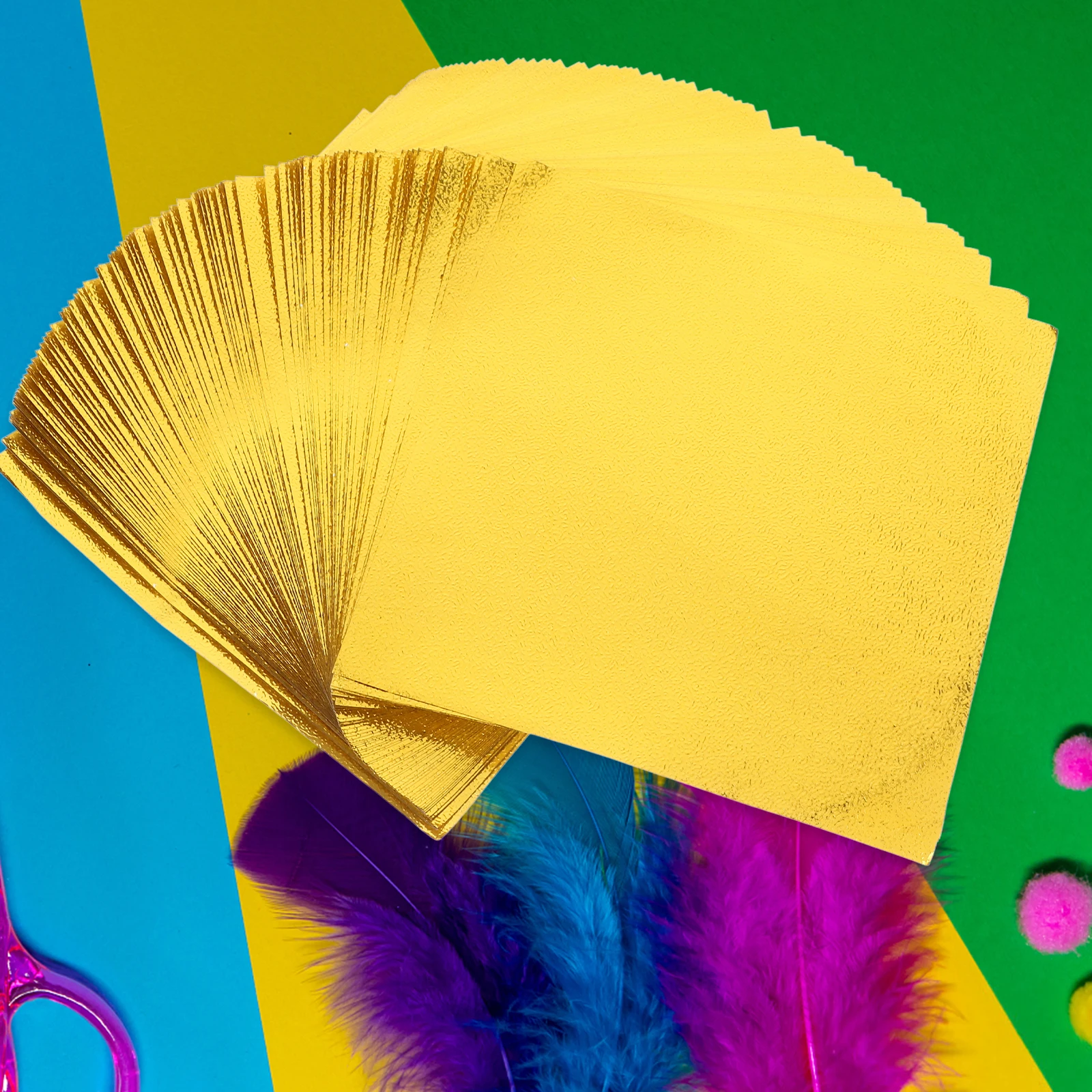 

100 Sheets Golden Origami Paper Bright Color Kids Craft Supplies Handmade Activities Foil Square Folding DIY Project