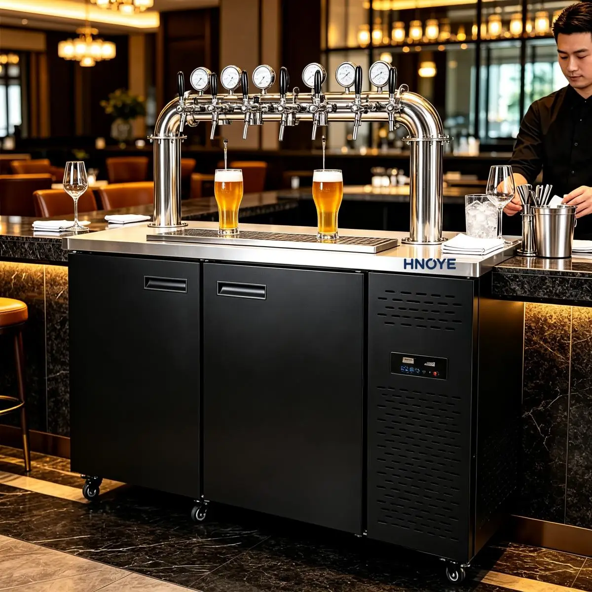 Commercial 2 Tap Draft Beer Dispenser Stainless Steel Kegerator Cooler for Pub and Bar