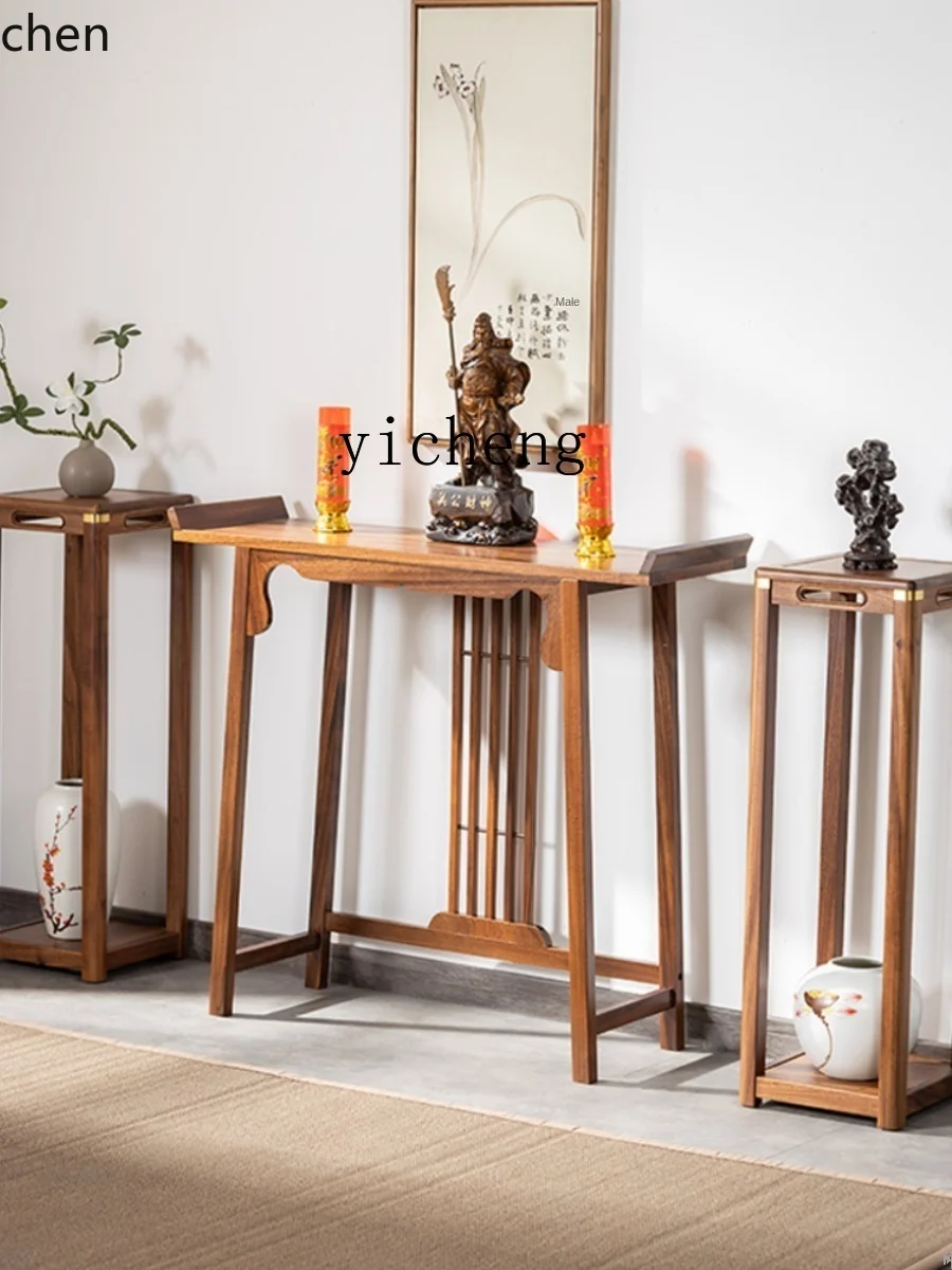 YFY Solid Wood Home New Chinese Style Console Buddha Niche New Chinese Style Guan Gong a Long Narrow