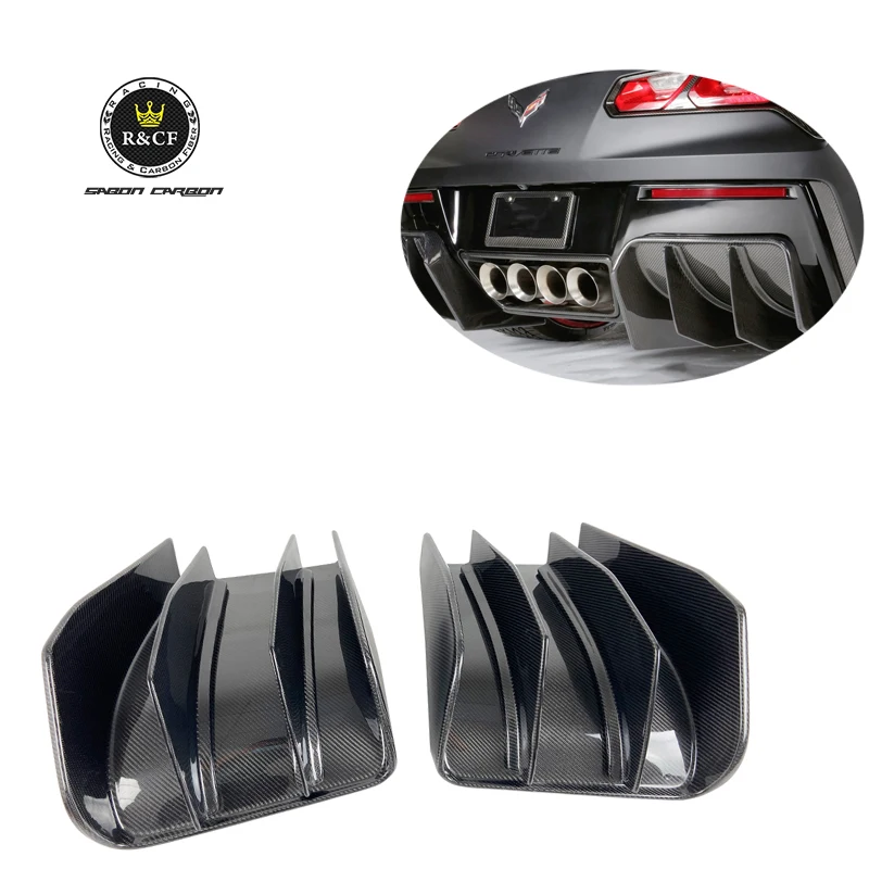 2-PC C7 Z06 Stingray Carbon Fiber Rear Bumper Diffuser Lip set For 2014-2019 Chevrolet Corvette