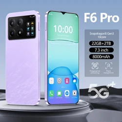 Teléfono Móvil F6 Pro 5G versión Global, móvil desbloqueado con pantalla 7.3HD, 22G + 2T, 7000Mah, Android 14, Sim Dual, cara, 108MP