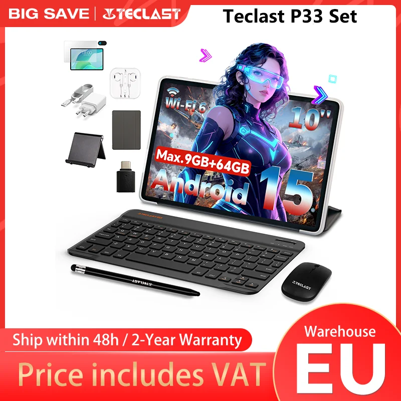 2026 Teclast P33 Android 15 Tablet, 10.1 Inch 1280X800, Max. 9Gb