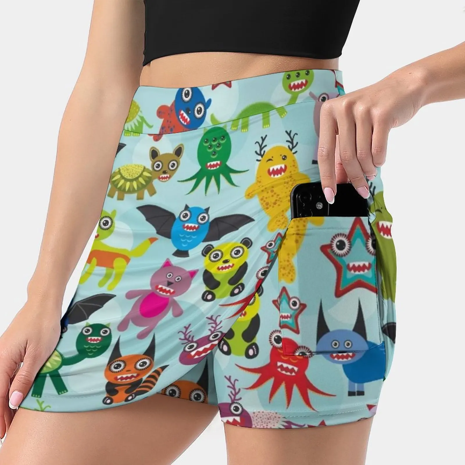 Cartoon Monsters Cute Cartoon Monsters Seamless Pattern On Skirts Woman Fashion 2022 Pant Skirt Mini Skirts Office Short Skirt