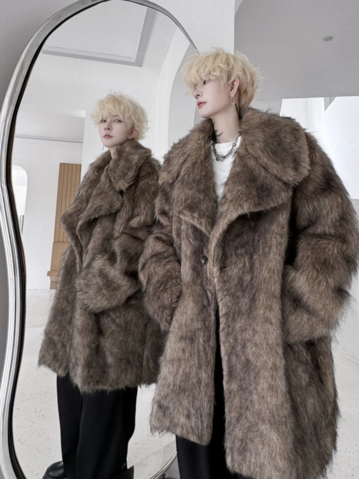 

Thiened Хлопковое пальто из искусственного меха Мужская зимняя верхняя одежда Long Sve Street Sle Свободный крой Теплое элитное ощущение