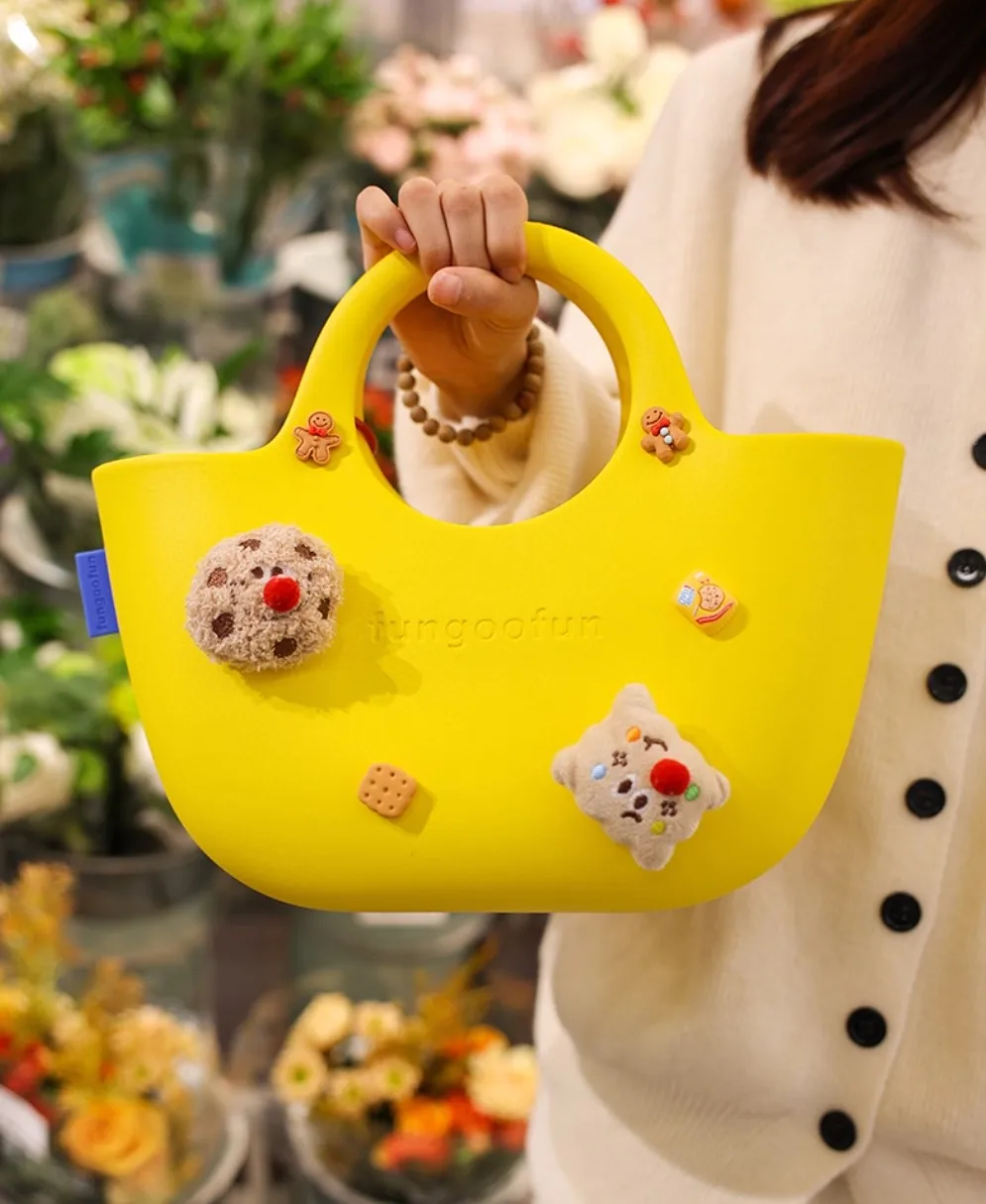 

Fungoofun милая забавная сумка для покупок с цветочной пряжкой «сделай сам», модная дорожная сумка-тоут, водонепроницаемая ручная корзина для овощей из ЭВА