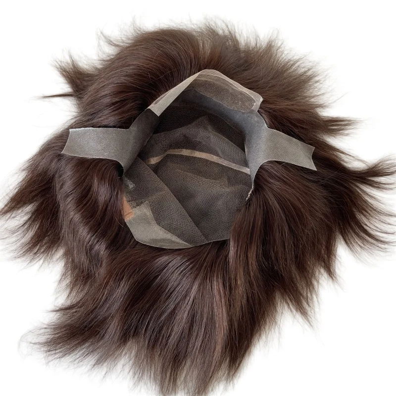 حار بيع البرازيلي عذراء الشعر البشري استبدال اللون البني # 2 وحدة شعر عالية الجودة بنظام قاعدة هوليوود للرجال البيض #6