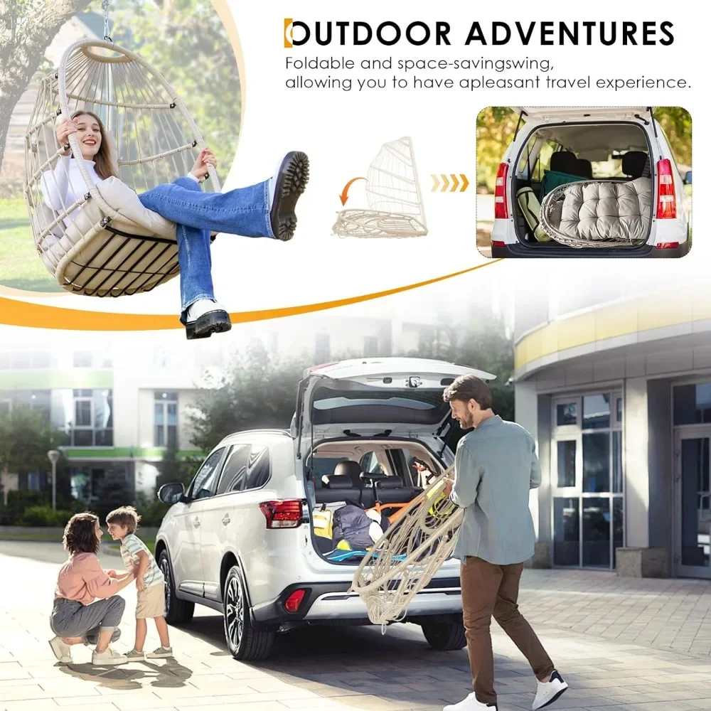 Egg Chair Without Stand Luxury Outdoor Patio Wicker Hanging Swing Egg Chairs with Water Resistant Cushions for Patio Backyard