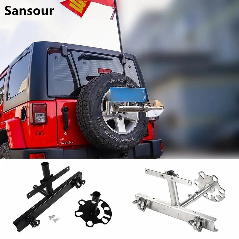 For Suzuki Jimny Car Spare Tire Carrier Flag Pole Bracket Licence Plate Holder for Jeep Wrangler Off-road Vehicle Sansour