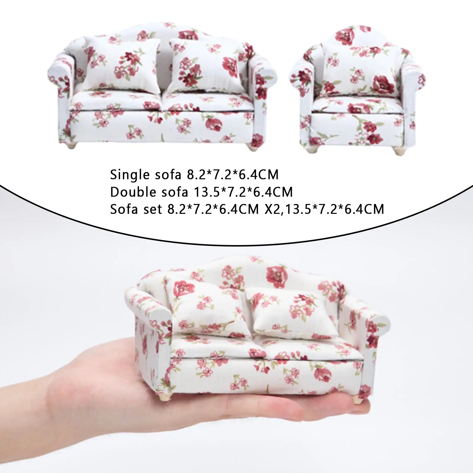 ドールハウスソファ: 12 スケール木製ドールハウスミニチュア家具ソファ枕付き