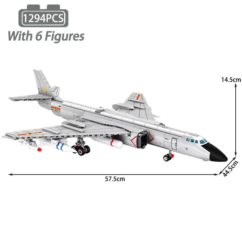 

Military H-6k Bomber Plane Model Building Blocks Bombardment Aircraft Warplane Bricks Model WW2 Weapon Soldiers Toys For Kid MOC