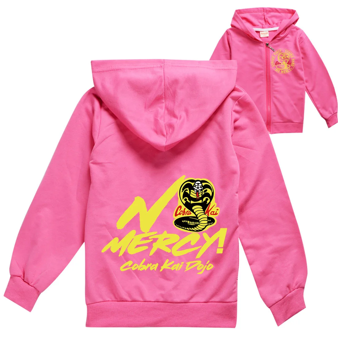 Abrigo con capucha y cremallera para niños, chaqueta de dibujos animados Cobra Kai, estampado de serpiente, Otoño, prendas de vestir, novedad