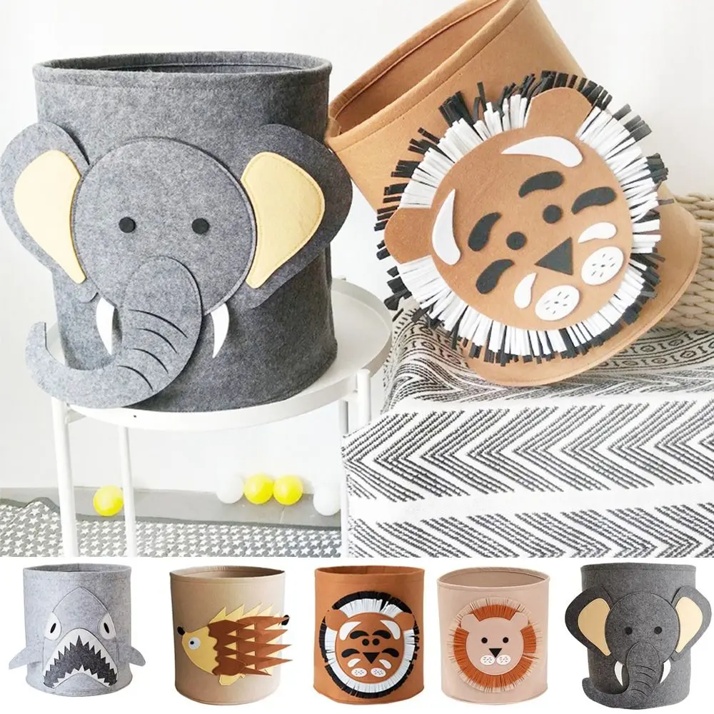 

Practical Felt Animal Storage Basket Elephant Pattern Lion Pattern Laundry Basket Reusable Washable Laundry Hamper Kids Toys