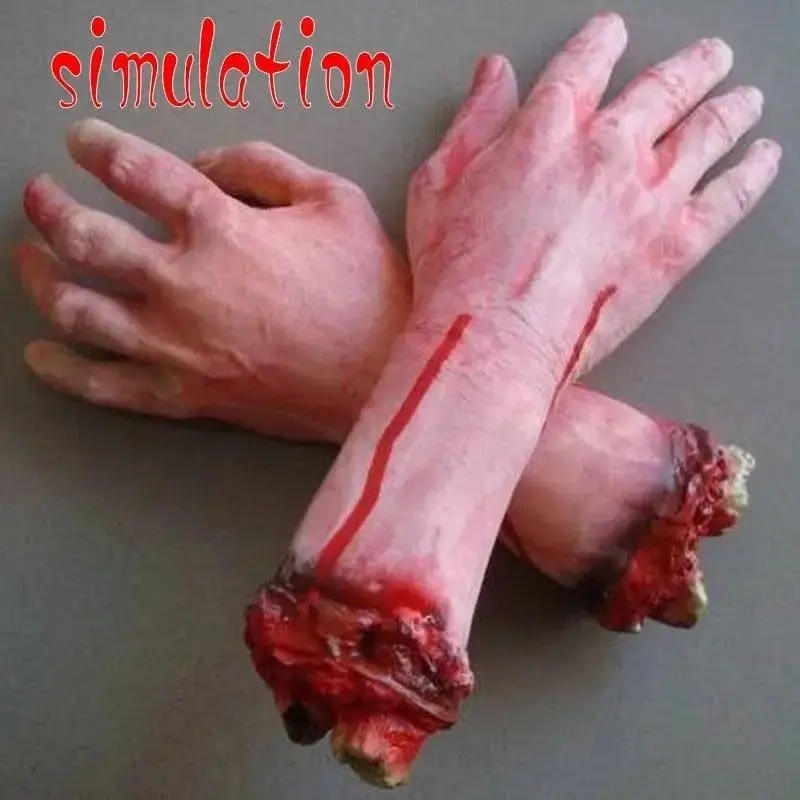 Halloween Horror Fake Arm Latex Broken Prosthetic Hand Scary Arm Cut Off Hand Bloody Halloween Haunted Party Decoration Prop ﻿