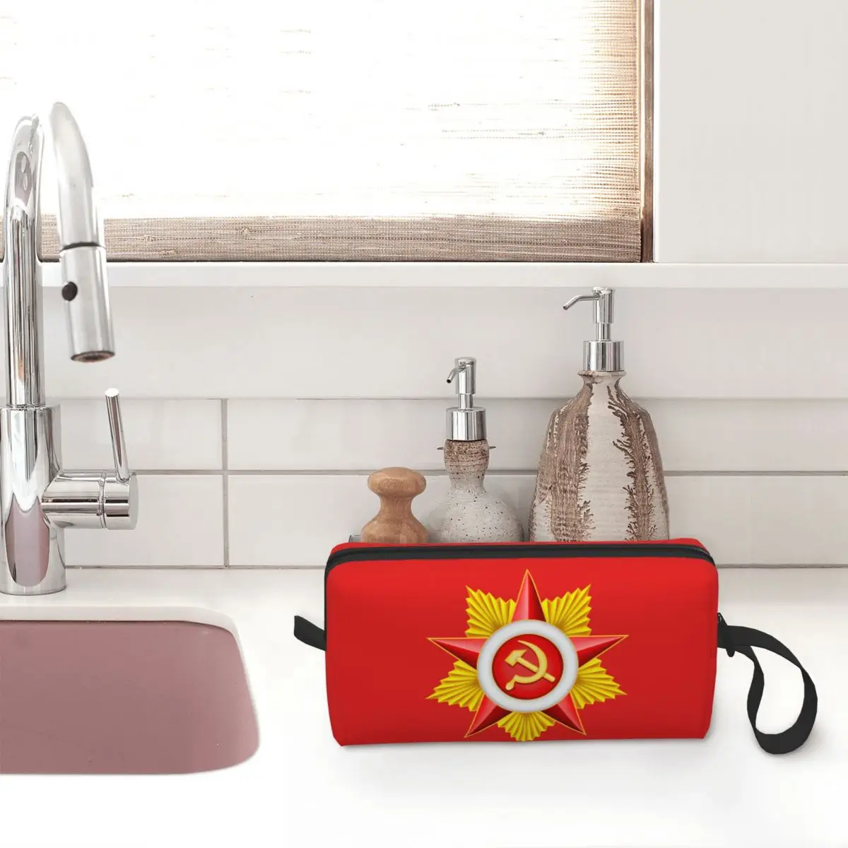 Red Srar Soviet Union Symbol Cosmetic Bag Cute Russian CCCP USSR Socialist Flag Makeup Case Beauty Storage Toiletry Bags