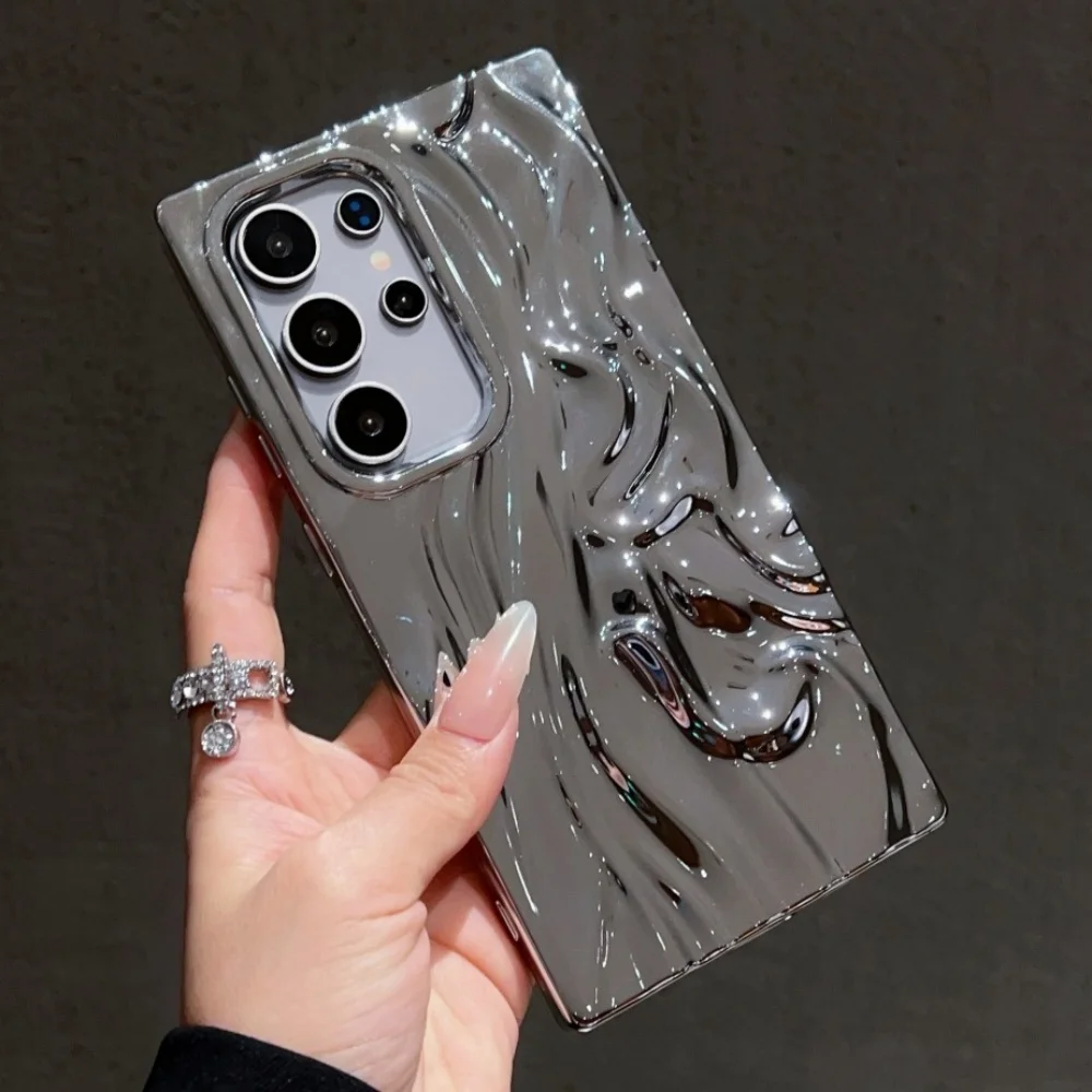 Luxury Electroplate 3D Wrinkle Phone Case For Samsung S25 S26 S24 Ultra S26 Plus S23 FE Purple Water Ripple Shockproof Cover