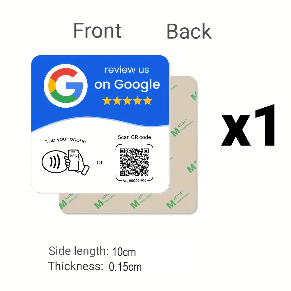 NFC 215 Square Programmable Google Review Card Station Table 13.56MHz QR Code Editable Standing Card for Business