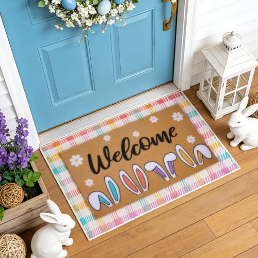 

2 Pcs Easter Bunny Welcome Doormat Outdoor Easter Bunny Welcome Door Mat Cute Rabbit Front Decoration Rubber Non Slip Backing F