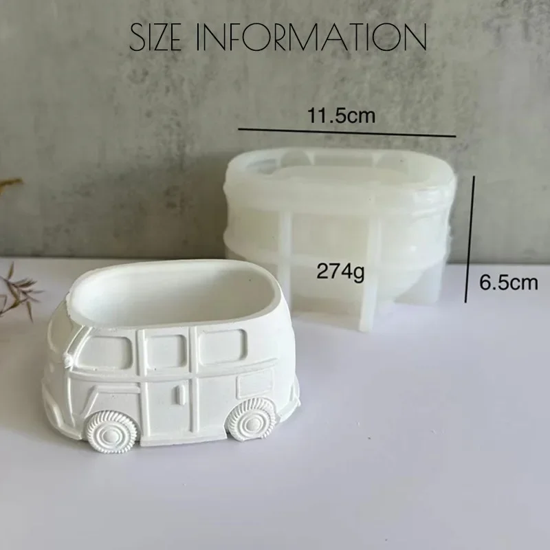 Kombi Bus Shape Flower Pot Silicone Mold Cute Van Car Epoxy Resin Cement Gypsum Pouring Mould Home Garden Decor Crafts Gifts