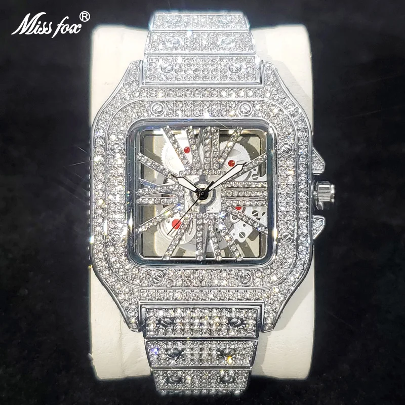 Reloj de pulsera cuadrado para hombre, cronógrafo de cuarzo con diamantes brillantes, diseño clásico, estilo Hip Hop