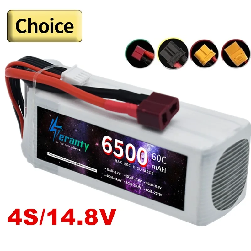 

TERANTY 4S Lithium Polymer Battery 14.8V 6500mAh Lipo Battery 60C RC Car Drone Racing Hobby Rechargeable Quadrotor Accessories