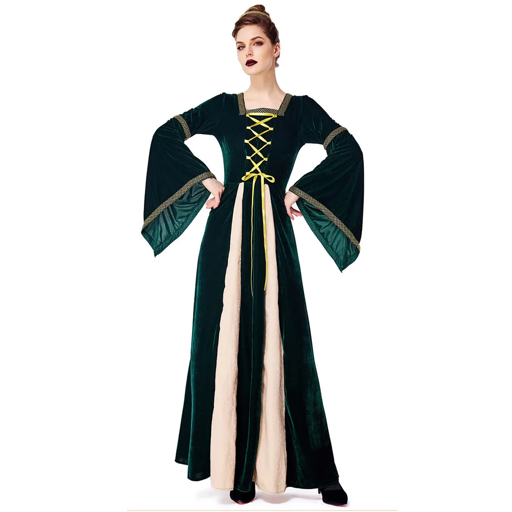 Robe Longue Vintage Médiévale pour Halloween, Costume de Cosplay, Vert Foncé, Indépendance, pour Spectacle sur Scène, pour Adulte