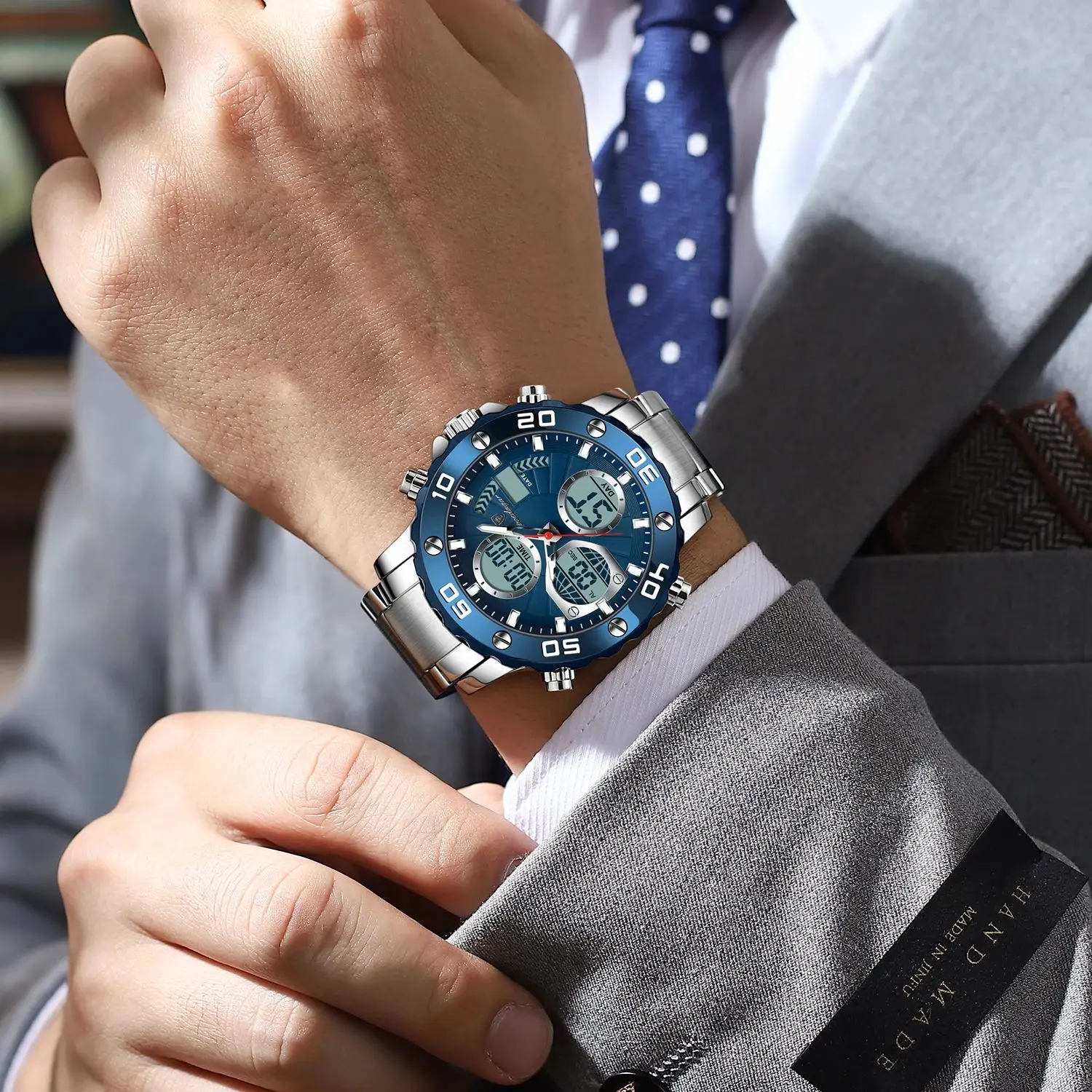 POEDAGAR 군사 남자 석영 손목 시계 LED 알람 듀얼 디스플레이 남자 시계 전자 방수 야외 스포츠 시계 남자